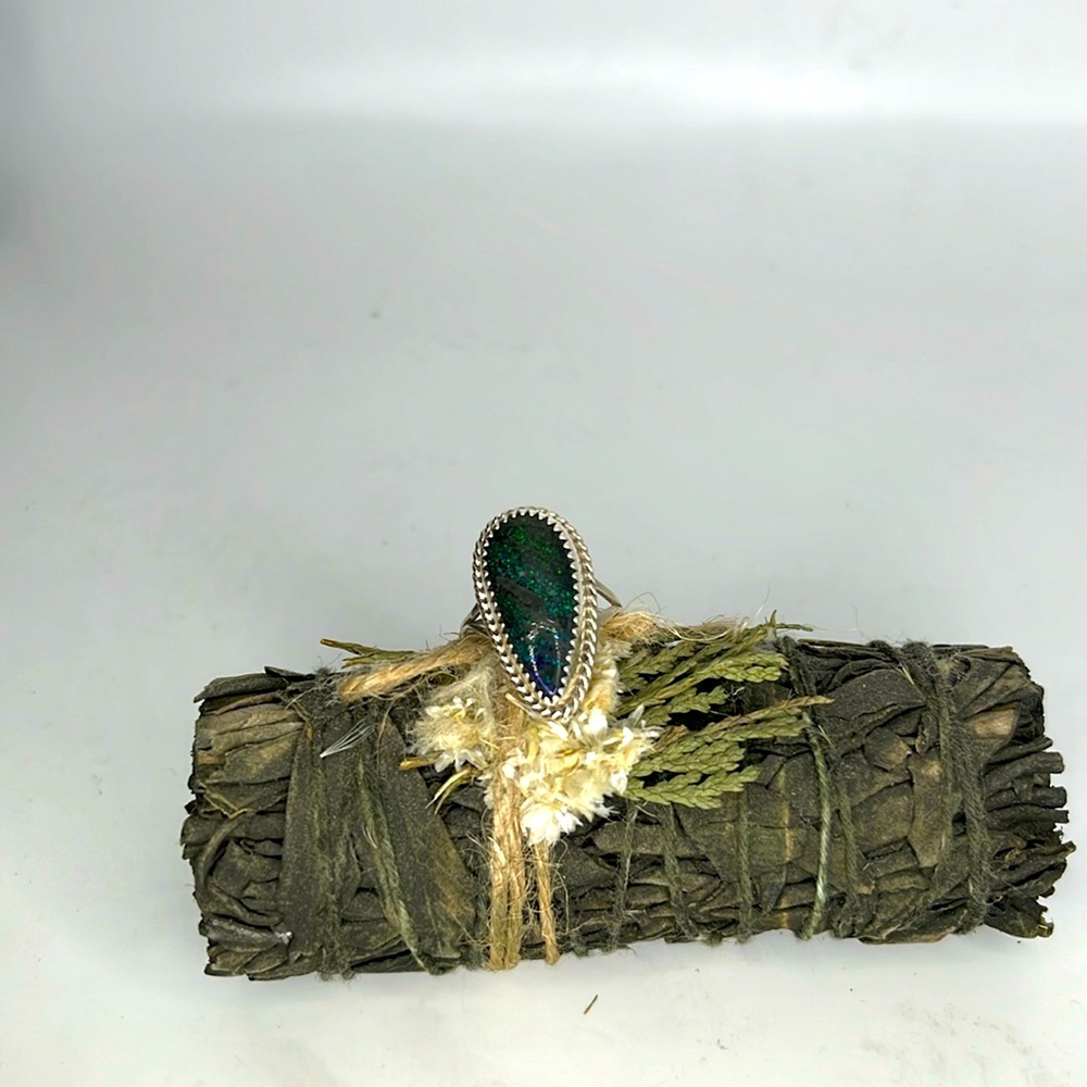 Rainbow Opal Sterling Silver ring size 6.25 Bohemian festival ring